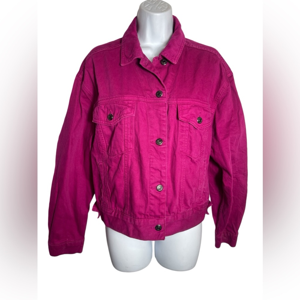 TOPSHOP jacket size 8 (size medium) bright fuschia pink Moto Denim Jacket
